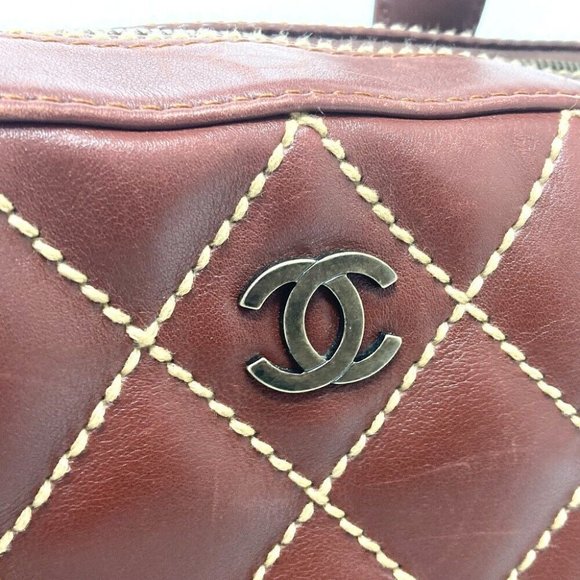 AUTHENTIC CHANEL CC Wild stitch Vintage fashion accessories Hand Bag Leather Bro - Picture 4 of 12